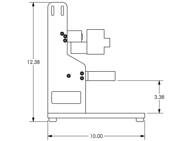 Basic dimensions of the flow cell mechanical components (base, arm, cell basin).