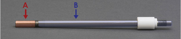 Rotating Disk Electrode Shaft with Isolated Electrical Connections Labeled