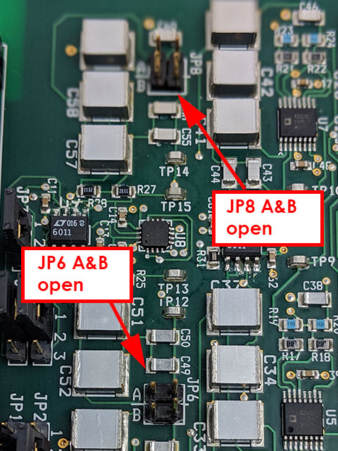 Signal filter board, jumpers in open position