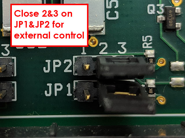 Jumper configuration for external software control of the response filter for AFCBP1 bipotentiostat