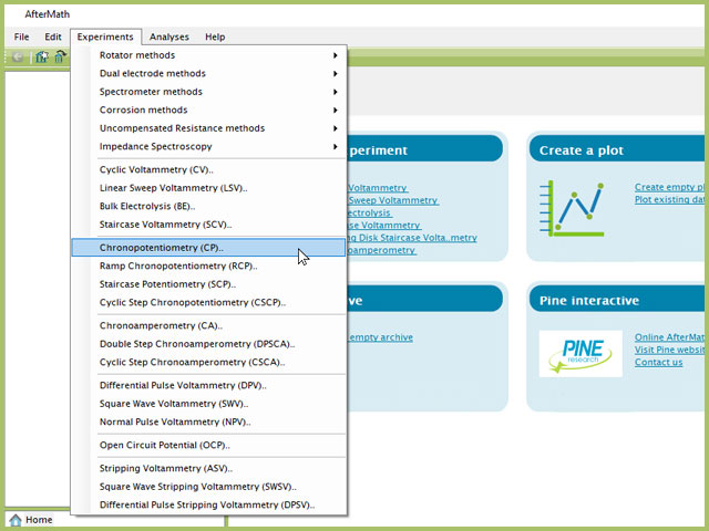 Chronopotentiometry (CP) Experiment Menu Selection in AfterMath