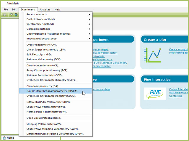 Double Potential Step Chronoampeometry (DPSCA) Expeirment Menu Selection in AfterMath