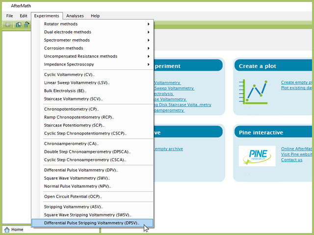 Differential Pulse Stripping Voltammetry (DPSV) Experiment Menu Selection in AfterMath