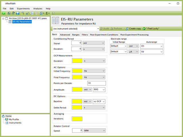Impedance RU (EIS-RU) Experiment Basic Tab