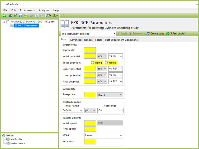 Rotating Cylinder Eisenberg Study (EZB-RCE) Experiment Basic Tab