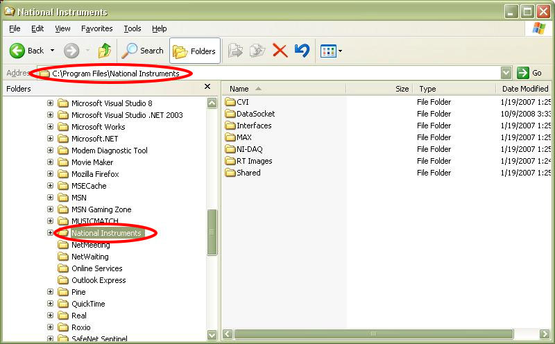 Location of parent National Instruments folder