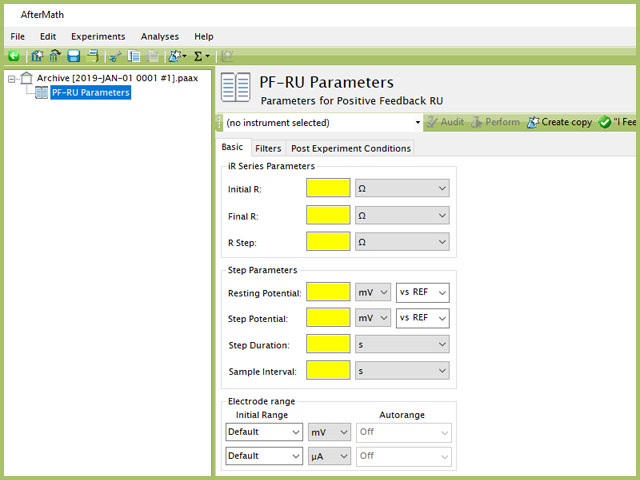 Positive Feedback RU (PF-RU) Experiment Basic Tab