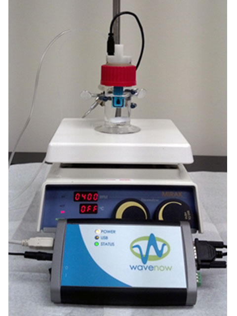 Components for lead detection lab, including compact voltammetry cell, WaveNow potentiostat and stirrer